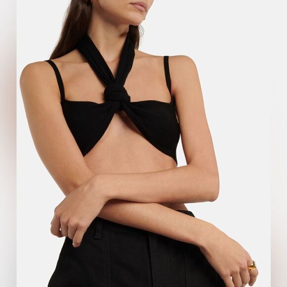 Attico The Attico NWT Mali Halter Neck Rib Crop Top Black Size 6 $390 - Picture 1 of 7